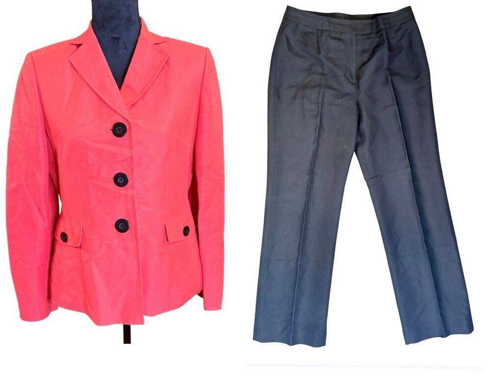 Evan Picone Pants Suit 2-Pc Red Blazer Black Pants Sz. 8 Professional Corporate